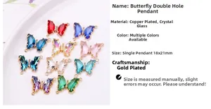 Detalle de colgantes de mariposa de cristal 18x21mm con bases doradas en varios colores