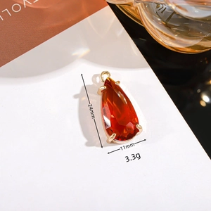 Orange pear cut crystal drop pendant with gold setting for jewelry making 24mm