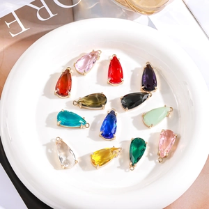 Set of 12 colorful water drop crystal pendants with gold edges for DIY jewelry making