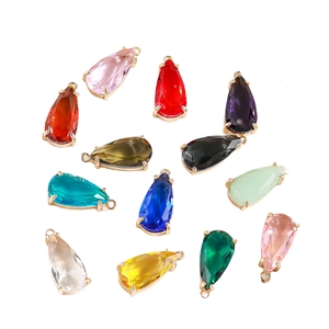 12-piece colorful faceted teardrop crystal glass charms with gold claw setting for DIY jewelry