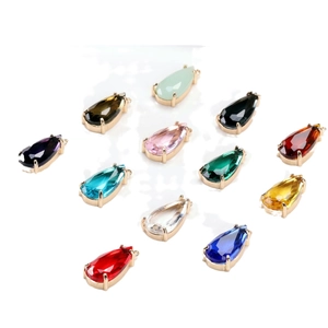 Colorful water drop crystal pendants in gold settings for DIY jewelry and necklaces