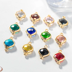 Faceted square crystal glass connectors with metal plating for DIY jewelry making