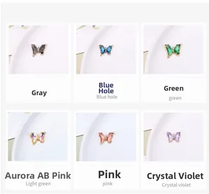 Detalle de colgantes de mariposa de cristal de lujo en seis colores para joyería DIY