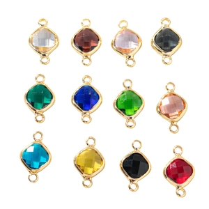 12-pack of colorful faceted crystal connector pendants with gold-plated alloy frames for DIY