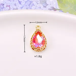 Rosafarbenes Kristall-Tropfenanhänger mit vergoldeter Nest-Basis für DIY-Schmuck