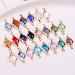 Gold-plated rhombus crystal charms with double loops for DIY jewelry making