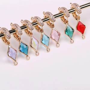 Gold-plated geometric diamond-shaped crystal pendant charms in vibrant multiple colors
