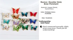 Detailed macro view of 16x22mm crystal butterfly pendants with 14K gold plated dual loops