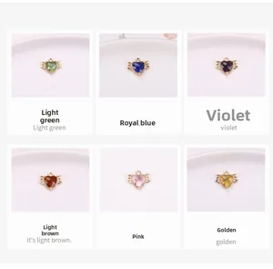 Detailed grid showing gold plated heart wing crystal charms in six vibrant colors