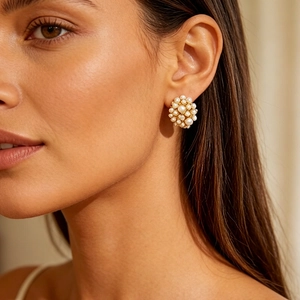 Vintage Cluster Artificial Pearl Stud Earrings For Women Elegant 18K Gold Plated Stainless Steel Simple Fashion Jewelry Accessory