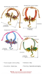 Detailed size chart for dragon woven bracelets with dimensions and alloy material info
