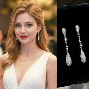 Teardrop Dangle Earrings With 925 Sterling Silver Earring Post Copper Zirconia Elegant Luxury Party Jewelry For Women
