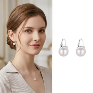 Elegante Runde Künstliche Perlenohrringe Mit Vergoldeter Legierung Ohrschlaufe Minimalistischer Schmuck Für Damen