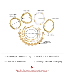 Detailed size chart for handmade beaded shell bracelet set with turtle and pearl accents