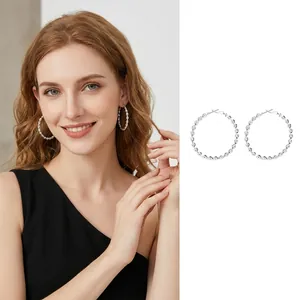 Twisted Rhombus Hoop Earrings With Silver Earring Post Geometric Wave Texture Silver Color Minimalist Jewelry For Women