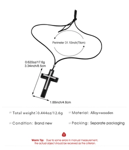 Detail showing dimensions of the gothic wooden cross pendant necklace for Halloween