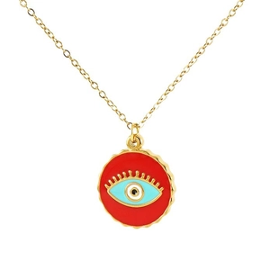 18K gold plated stainless steel necklace with red enamel evil eye protective charm