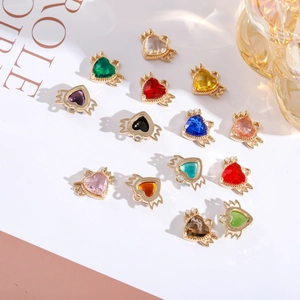 Gold-plated copper heart pendants with wings and multi-color crystals for jewelry making
