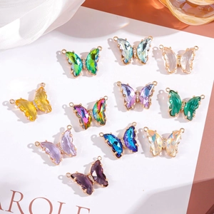 14K gold plated butterfly pendants set with colorful crystals for DIY jewelry making