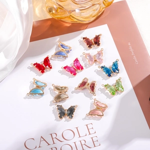 Colorful 14K gold butterfly pendants with crystal inlay for DIY necklace making