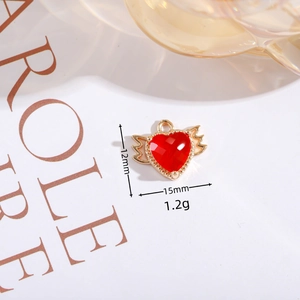 Gold-plated heart wing pendant with red crystal, 12x15mm DIY jewelry making accessory