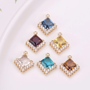 Square Halo Artificial Crystal Pendant For DIY Jewelry Making Gold Plated Copper Rhinestone Inlaid Accessory Women Fashion Jewelry