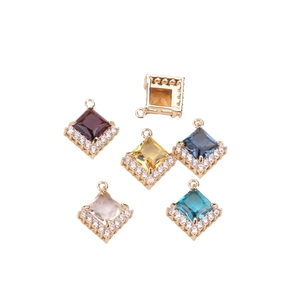 Square crystal pendants with multi-color gemstones and zircon halo for DIY jewelry