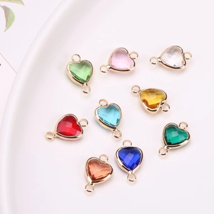 Colorful faceted crystal heart pendants with gold plated edges for DIY jewelry making