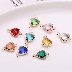 Colorful crystal heart charms with gold plated copper borders for DIY jewelry making