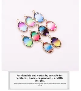 Detail of copper gold-plated oval tourmaline gradient pendants for DIY jewelry making