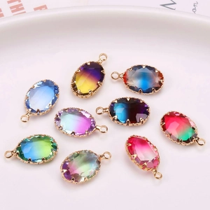 Oval faceted gradient crystal pendants with gold claw settings for DIY jewelry making