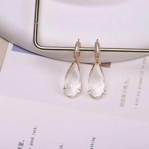 14K gold plated water drop earrings with transparent crystal pendants and micro-pave diamonds