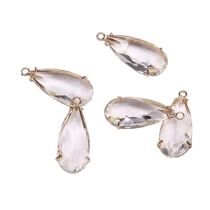 Set of four 14K gold plated copper clear crystal drop pendants for DIY jewelry making