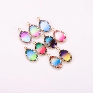 Oval gradient crystal tourmaline pendants with gold flower claw setting for DIY jewelry making