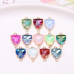 Colorful heart leopard crystal pendants with gold metal settings for DIY jewelry making