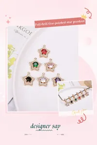Detail of star-shaped copper gold-plated pendants with colorful zircon stone inlay