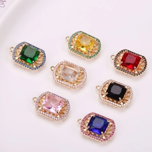 Colgantes de lujo con gemas rectangulares y halo brillante en siete colores vivos