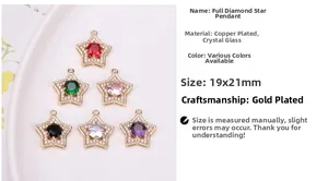 Close-up of 19x21mm copper gold plated star pendants with colorful cubic zirconia