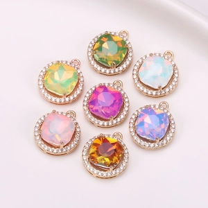 Cushion Cut Crystal Halo Pendant Only (Without Chain) Copper Plated Gold Rhinestone Charms Women DIY Jewelry Accessory