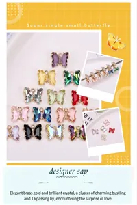 Close-up of colorful crystal butterfly charms for DIY necklaces and jewelry making