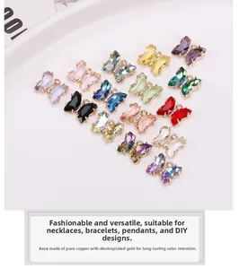 Détails de breloques papillons en cristal coloré avec cuivre plaqué or pour bijoux DIY