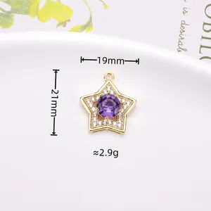 Star-shaped gold pendant with central purple crystal and white cubic zirconia accents