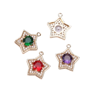Gold-plated star pendants with colorful cubic zirconia and pave-set diamonds set of four