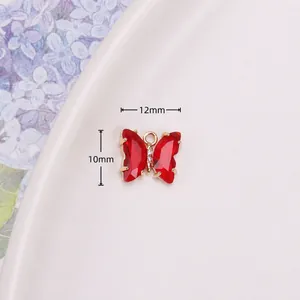14k gold plated red crystal butterfly pendant 12x10mm for DIY jewelry making