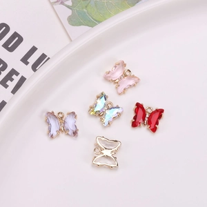 Pendentifs papillons en cristal coloré en métal plaqué or 14k pour bijoux DIY