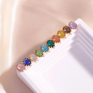 Colorful 14K gold plated oval crystal charms with faceted gems for DIY jewelry making