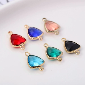 Triangle Faceted Glass Charms Double Loops Gold Plated Copper Connectors For DIY Necklace Bracelet Jewelry Making Accessory