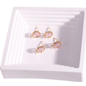 14K gold plated oval pink crystal stud earrings with silver pins for DIY jewelry making