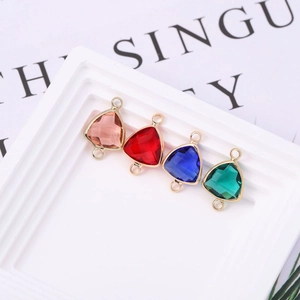 DIY triangle crystal charms in gold frames for jewelry making, pink, red, blue, green set