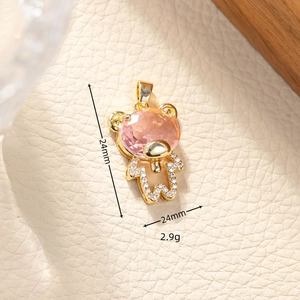 Ciondolo a forma di orsetto con cristallo rosa e zirconi placcato oro per gioielli fai da te